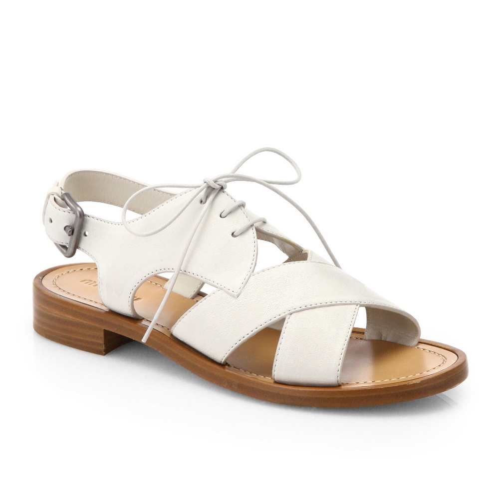 MIU MIU Lace Up Leather Cutout Sandals 36